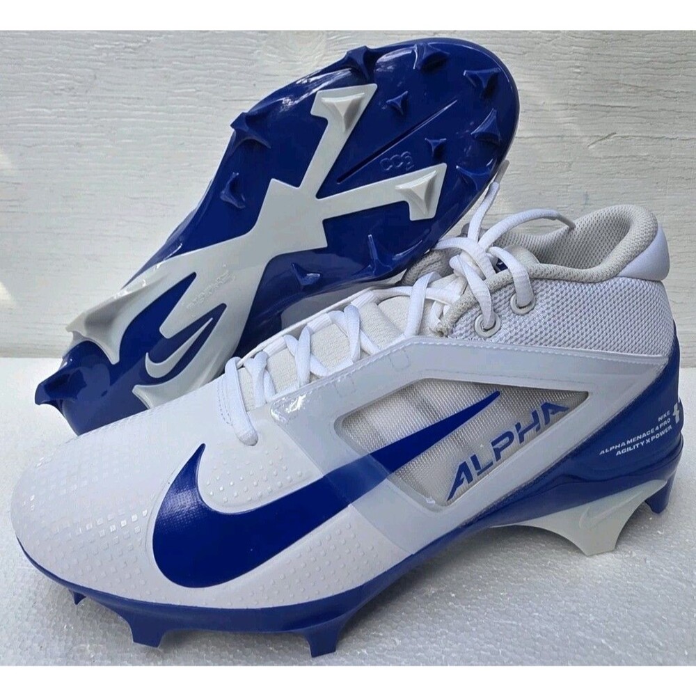 Men's Size 9 Nike Alpha Menace 4 Pro White Royal Blue Football Cleats FD7037-103